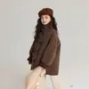 Abrigo para Niños Pudding Haru 2025 Otoño e Invierno Nuevo Marrón Té Abrigo Chaqueta de Ante de Largo Medio para Niñas