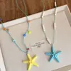 Collar Trenzado Hecho a Mano con Estrellas de Mar de Cuentas Largas Dopamine para Mujer Accesorio de Cadena para Clavícula Versátil Estilo Vacaciones en Isla Costera