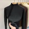 Camiseta básica de punto de cuello alto medio para mujer, prenda interior de otoño e invierno, suéter base blanco para mujer, nuevo top de primavera y otoño