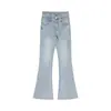 Jeans de Cuerno Micro con Lazo para Mujer Otoño Azul Ajustados a la Cadera Pantalones de Herradura Cintura Alta Adelgazantes Pantalones de Piso