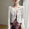 Camisa de Hilo de Seda Fina para Vacaciones con Protección Solar Estilo Hada, Cárdigan de Malla Elegante, Moderno y Cómodo para Mujer con Cordones y Encaje de Oreja
