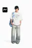 Jeans rectos de lavado azul claro estilo Fengmei, unisex, corte holgado, efecto adelgazante, pantalones largos casuales de pierna ancha