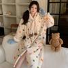 Bata de Noche Larga de Terciopelo Engrosado Otoño e Invierno Estilo Coreano Pijama de Felpa Caliente Conjunto de Ropa para el Hogar Talla Grande para Mujer