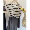 Top de punto corto hueco con cuello redondo para mujer, ajuste holgado de verano, diseño adelgazante, cobertura única protectora del sol, estilo fino