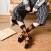 Calcetines de lana para mujer, calcetines de media pantorrilla, calcetines cálidos gruesos de estilo coreano de moda para otoño e invierno, cuadros de rombos retro japoneses.