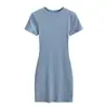 Vestido Redondo de Manga Corta Ajustado Estilo Americano para Mujer, Estilo Básico Ceñido, Mini Vestido Bodycon Elástico y Sexy