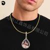 Novo colar de casal em formato de gota d'água com pingente de hip hop e zircônia incrustada de cobre, pingente de hip hop para indústria pesada, presente de feriado