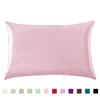 Funda de almohada individual de seda artificial de color sólido satinado Funda de almohada de seda de hielo cremallera paquete individual