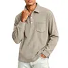Camisa de veludo cotelê de cor sólida listrada com lapela para homens, de trabalho pesado, europeia e americana, com botões, casual, esportiva, roupas masculinas retrô, camiseta
