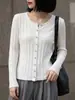 Cárdigan de punto acanalado con cuello redondo, diseño ajustado, chaqueta versátil y cómoda, top de estilo commuter para primavera y otoño