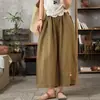 Pantalones de Verano Vintage 2026 Finos Bordados de Nueve Cuartos Estilo Étnico Pantalones Casuales para Mujer Pierna Ancha Sueltos de Algodón y Lino Pantalones de Moda