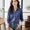 Chegada Nova Primavera/Outono 2026 Simples e Elegante Camisa Azul Feminina Emagrecedora Manga Longa Moda Gola Quadrada Top