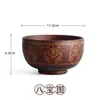 Cuenco de Madera de Azufaifo Estilo Étnico, Cuenco de Madera Mongol con Patrón Tallado Vajilla, Cuenco de Madera Mongol para Té con Leche