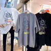 Nueva Camiseta 2021 para Mujer Verano Mujer Coreana Talla Grande Longitud Media Dibujos Animados Manga Corta Camiseta Suelta Pequeña para Mujer