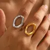 Anel Geométrico Irregular Vazado em Aço Inoxidável Banhado a Ouro para Mulheres Criativo Fashionável Único Versátil Simples Aberto Ajustável