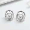Pendientes de Botón Geométricos Retro de ABS con Perlas de Imitación, Pendientes Metálicos de Alta Gama para Mujer, Pendientes Sencillos y Versátiles para el Día a Día con Estilo Elegante
