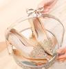 Salto alto feminino salto agulha 2024 outono novo cristal lantejoulas sapatos de casamento bico fino boca rasa sapatos de strass