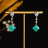 Aretes de corazón de circón blanco estilo transmisión en vivo, súper de hada, largos, de alta gama, aretes colgantes cuadrados con flecos, al por mayor