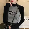 Gola Alta Meia Manga Estilo Coreano Novo Veludo Alemão Camiseta Básica Outono e Inverno Cinza Ombro Direito Slim Fit Manga Raglan Feminina Manga Longa