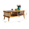 Mesa de café tejida de ratán color nogal, estilo mid-century de madera de fresno simple, mueble modular práctico estilo japonés para sala de estar de apartamento pequeño, cajón