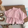 Traje de Verano Delgado Transpirable para Niños, Conjunto de Dos Piezas con Shorts de Lino de Manga Corta para Niños y Niñas, Traje Casual con Solapa para Niños