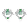 Aretes Colgantes de Flor de Agua Azul Jade Natural Grado A Batata Roja Dulce Tipo Hielo Jade Pendientes de Moda de Gama Alta para Mujer