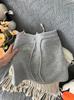 Sentido del Diseño Nicho Casual Deportivo Gris Falda Corta Sexy Línea A Falda Sudadera Cintura Alta Cadera Bolsa Shihai