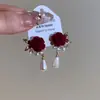 Pendientes Retro Franceses de Color Rojo Vino Contrastante Diseño de Nicho Pendientes Elegantes Otoño e Invierno Nuevos Pendientes de Lujo Accesible