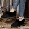 Sapatos Peludos de Solado Grosso, Forrados com Lã, Decorados com Strass, Novo Estilo Inverno 2025, Bico Redondo, Slip-On, Quentes, Botas de Neve de Comércio Exterior