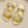Pantuflas de Talla Grande Europeas y Americanas para Mujer 2025 Verano Nuevo Estilo Tejidas Pantuflas para Mujer para Exterior Sandalias de Playa Pantuflas