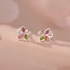 Pendientes de Botón Flor de Tres Colores Únicos de Plata Pura S999 para Mujer, Frescos, Dulces, Suaves, Amigables con los Oídos, Exquisitos Pendientes Estilo Coreano, Venta al por Mayor