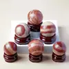 Bola de Cristal Natural Mais Vendida Transfronteiriça, Bola de Pedra com Padrão Vermelho, Decoração de Mesa para Home Office, Ornamento de Boa Sorte