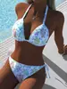 Verano 2027 Nuevo Comercio Exterior Transfronterizo Europeo y Americano Bikini Traje de Baño Sexy Estampado con Cordones Traje de Baño Bikini para Mujeres