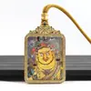 Pingente Thangka Tibetano de Dupla Face Pintado à Mão com Ouro Oito Protetores Cinco Senhores Tara Verde Cor de Cobre Preservadora Galvanizado Colar Thangka