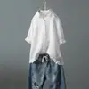 Camisa Fina de Algodão e Linho para Estudantes Femininas Estilo Coreano 2026 Verão Novo Manga Curta Cardigã de Manga Média Top com Botões