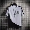 Roupas de Secagem Rápida Transfronteiriças Tendência Casual Estudante Gola Redonda Estampada Top Camiseta Versátil Masculina Manga Curta de Verão para Homens