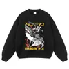 Sudadera con capucha vintage lavada y desgastada estilo japonés con estampado de personaje, sudadera con capucha pullover vintage retro desgastada