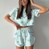 Comercio Exterior Transfronterizo Europeo y Americano Verano para Mujer Delgado Estampado Casual Manga Corta Shorts Traje Nuevos Pijamas y Ropa para el Hogar