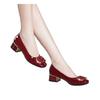 Sapatos de Bico Fino Salto Médio Camada Única Sapatos Femininos 2025 Primavera Novo Sapatos Femininos de Alta Qualidade Sola Macia Salto Grosso Combina com Tudo Casual Sapatos de Verniz para Mulheres