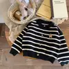 Suéter bordado para niños y niñas, cárdigan de punto a rayas versátil para bebés, ropa de abrigo para niños