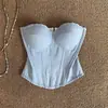 Top Tubo Sexy Azul Retrô de Verão Slim Fit com Ajuste na Cintura