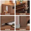 Zapatero de madera maciza con puerta abatible para entrada de casa, mueble de almacenamiento delgado para pasillo interior y exterior, zapatero estrecho