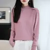 Suéter de ganchillo para mujer, estilo francés, con encaje, cuello semi-alto, tejido fino, manga larga, para otoño e invierno, corte holgado, combinado con una camisa básica blanca