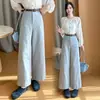 Pantalones Casuales de Seda y Algodón de Cintura Alta, Diseño Adelgazante, Cintura Alta, Holgados, Pierna Ancha, Rectos, de Nueve Puntos, para Mujer, Otoño 2026
