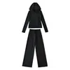 Sudadera con capucha ajustada y protección solar top de yoga chaqueta cárdigan + pantalones rectos de cintura alta con cordón conjunto deportivo