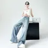 26 Jeans Lavados Rasgados Retro de Moda para Mujer, Holgados de Cintura Alta Adelgazantes, Pierna Recta, Pierna Ancha, Pantalones Largos hasta el Suelo
