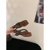 Pantuflas Europeas y Americanas de Comercio Exterior con Estampado de Leopardo, Tacón de Cuña, Punta de Tira y Punta Cuadrada para Mujer, Nuevo Estilo de Nicho con Tacón Único, Adecuadas para Combinar con Vestidos, Sandalias de Moda