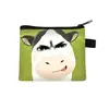 Bolsa para monedas con estampado de patrón de vaca en pradera con imitación de bordado 2D, mini portallaves de almacenamiento portátil, cartera con estampado a doble cara