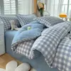 Juego de cuatro piezas estilo japonés de algodón 100% sin estampado Clase A, funda de edredón de algodón puro lavada, juego de tres piezas para dormitorio de estudiante, sábana y funda de edredón engrosadas 4