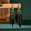 Brincos de Pena Boêmios Europeus e Americanos, Brincos de Franja Estilo Étnico Exagerado Retrô para Feriados, Acessórios de Viagem de Yunnan para Mulheres